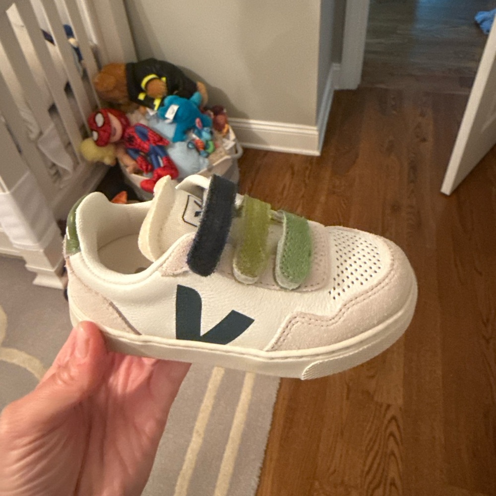 Veja Kids Cream and Green Sneakers